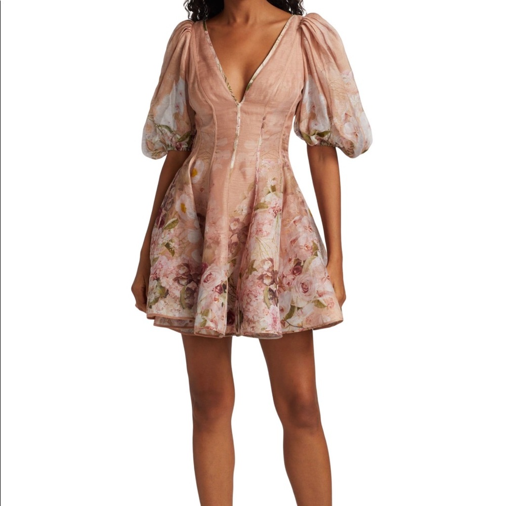 Zimmermann Dancer Floral Puff-Sleeve Mini Dress